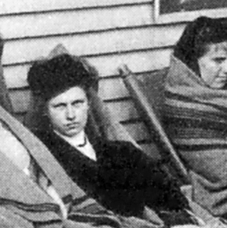 Mary Mallon, better known as Typhoid Mary, left, sits among a group of inmates quarantined on an isolated island on the Long Island Sound
