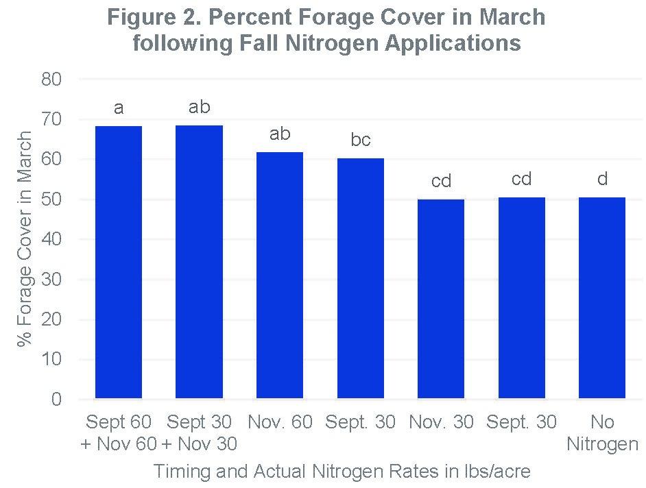 Perecent forage cover in march following fall nitrogen applications