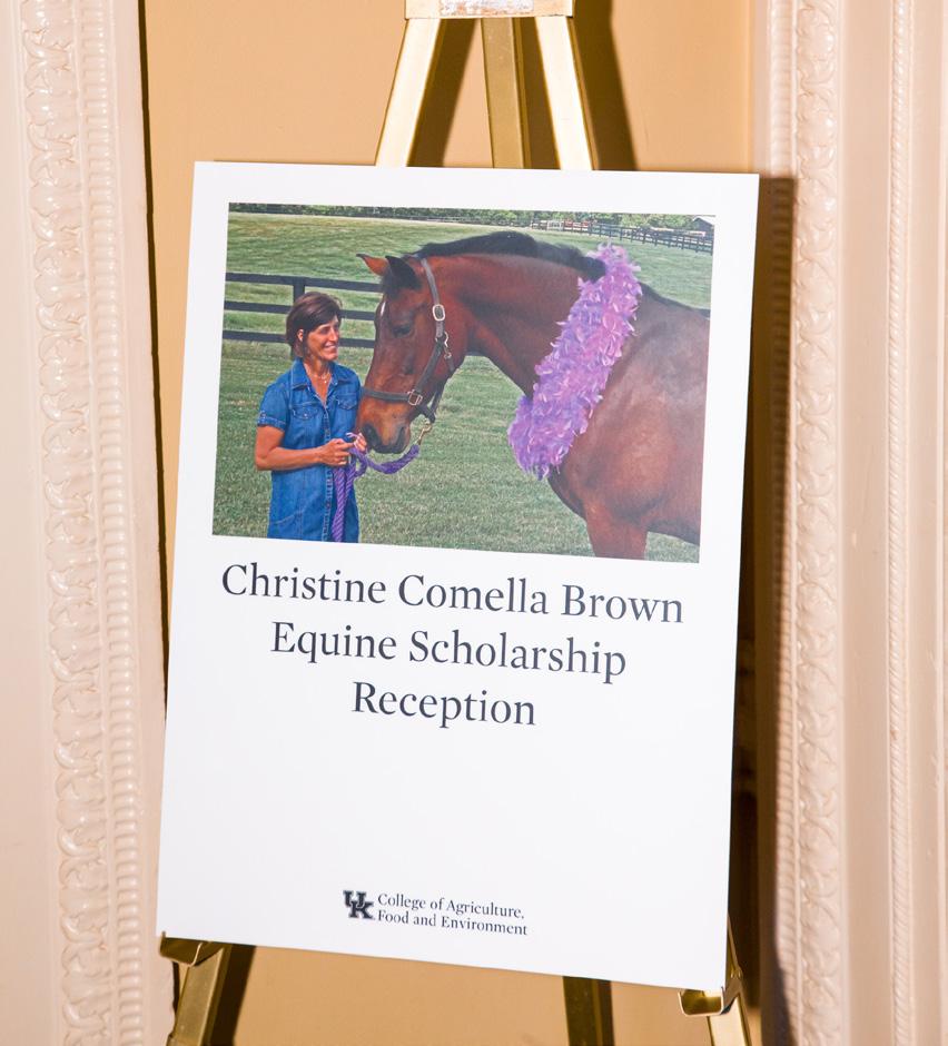 Photo of a poster reading "Christina Comella Brown Equine Scholarship Reception" 