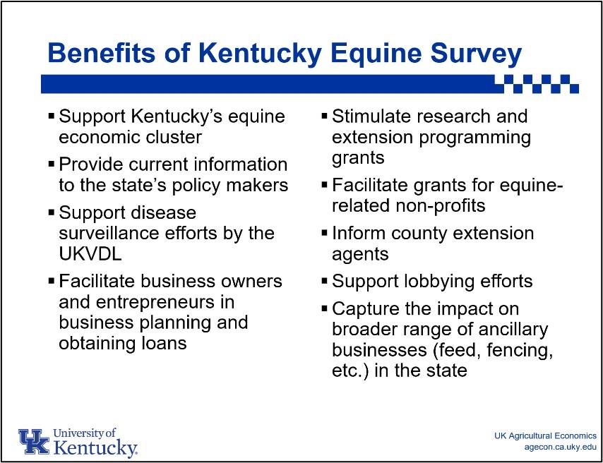 Screenshot of a slide displaying benefits of the KY Equine Survey