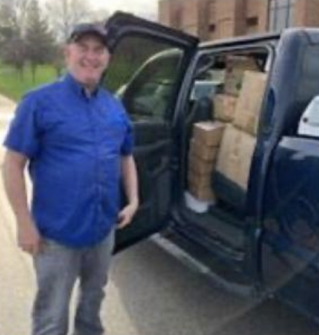 UK Veterinary Diagnostic Laboratory’s Marvin Redmon, maintenance section chief, on his way to the UK Hospital with supplies the lab could spare.